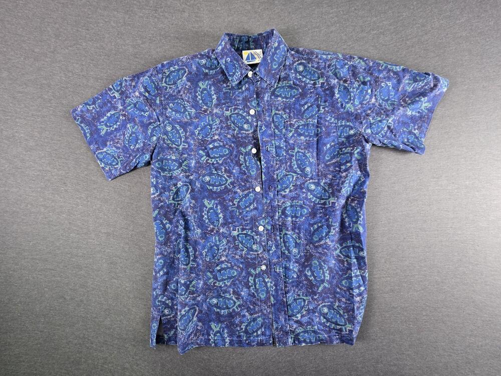 Vintage Mens Store At Sears Shirt Mens Medium Blue Fish Short Sleeve Button Up